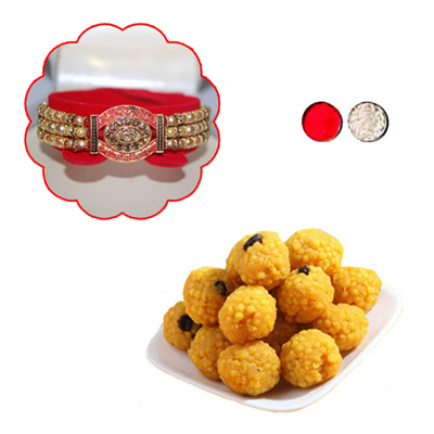 "Rakhi - ZR-5350 A-008 (Single Rakhi), 500gms of Laddu - Click here to View more details about this Product